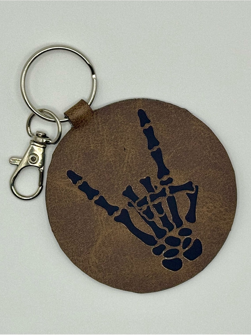 Leather Skeleton Hand Keychain - Brown